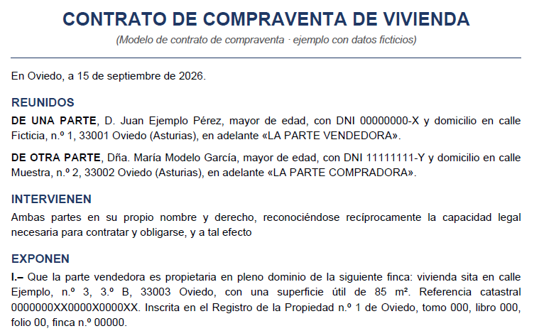 modelo de contrato de compraventa vivienda